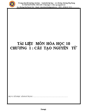 Chuyên đề 1 Cấu tạo nguyên tử - Môn hóa học 10